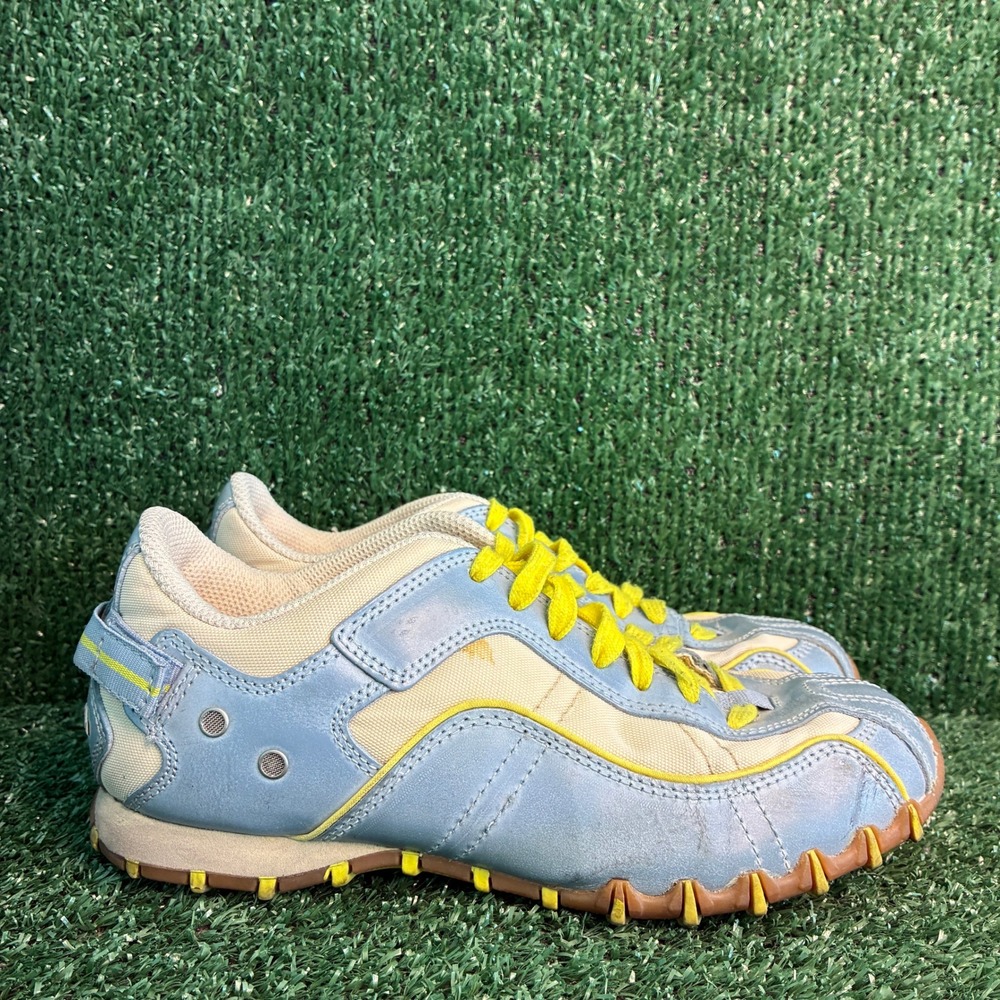 Diesel Pollo Leather Low Top Y2K Gorpcore Sneakers Light Blue Yellow Womens Sz 6